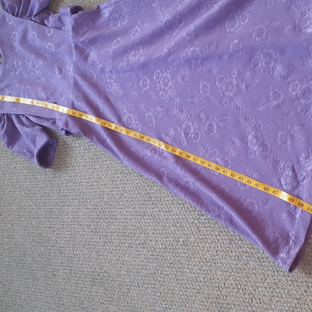 Purple Textured Jacquard Maxi Dress Puff Sleeve Fit Flare Vintage Style - Picture 3 of 6
